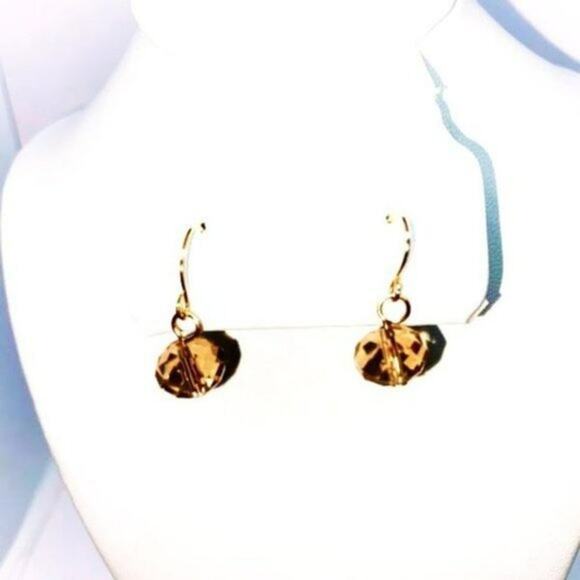 Gold-Tone Clear Amber Bead Dangle Earrings - Picture 1 of 6